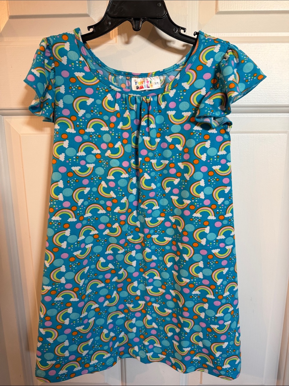 Girls Blue Rainbow 🌈 Print Dress Size 3/4